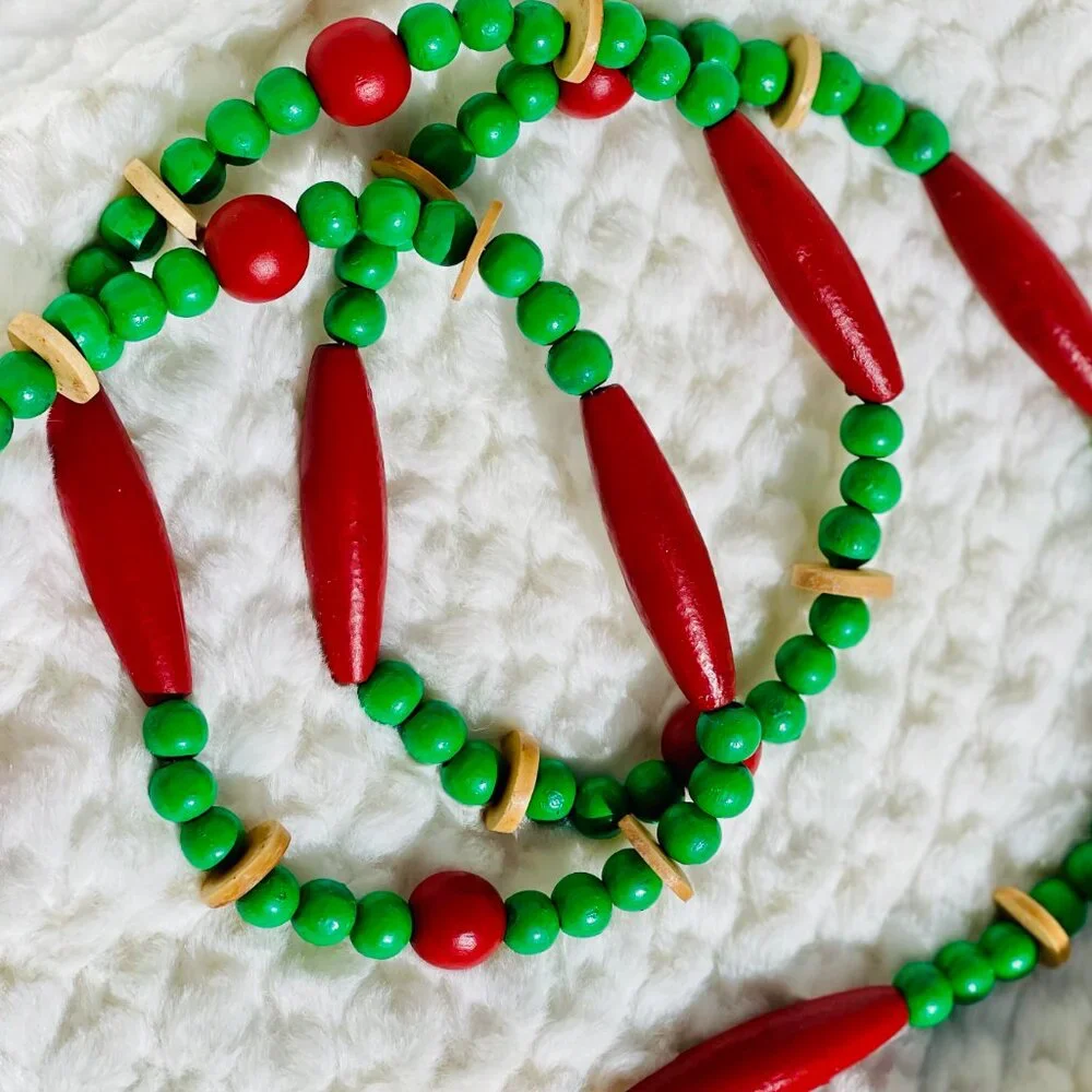 Hand Painted Beaded Button Christmas Garland #0817